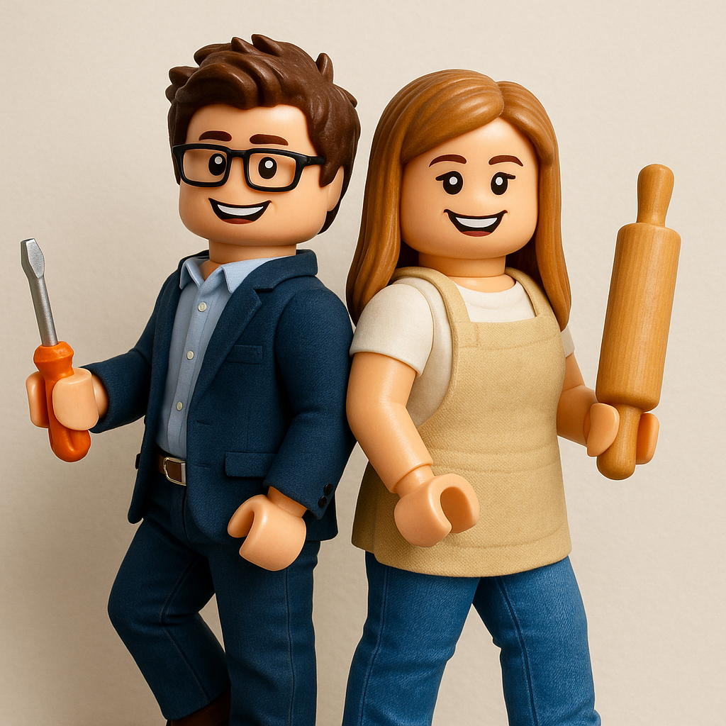 Aurélie et Thomas avec un rouleau à pâtisserie et un tournevis