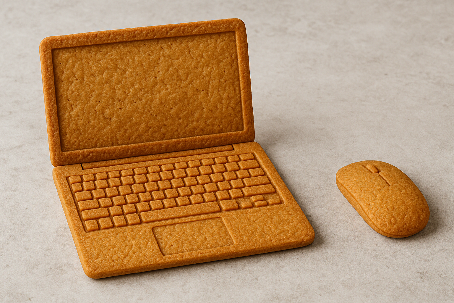 Ordinateur et souris en biscuit sablé